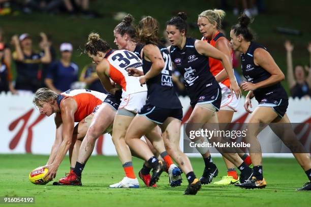 Cora Staunton of the Giants wins the ball during the round 20 AFLW match between the Greater Western Sydney Giants and the Carlton Blues at Drummoyne...