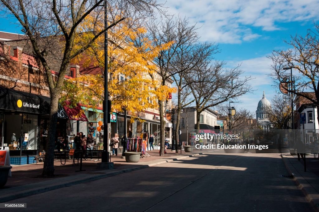 State Street in Madison, Wisconsin, looking toward the state capitol building