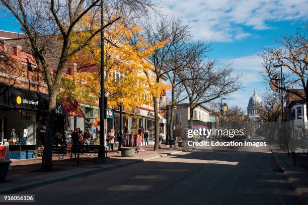 State Street in Madison, Wisconsin, looking toward the state capitol building.