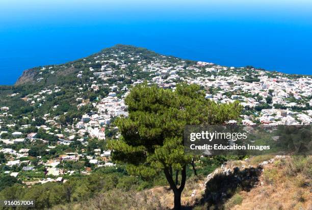 The Town Of Ana Capri Viewed From The Summit Of Monte Solaro On The Island Of Capri, Italy.