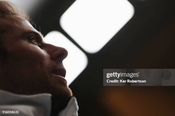 United States Cross Country athlete Andrew Newell attends a press conference at the Main Press Centre during previews ahead of the PyeongChang 2018...