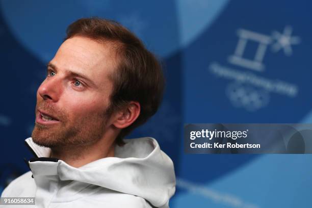 United States Cross Country athlete Andrew Newell attends a press conference at the Main Press Centre during previews ahead of the PyeongChang 2018...