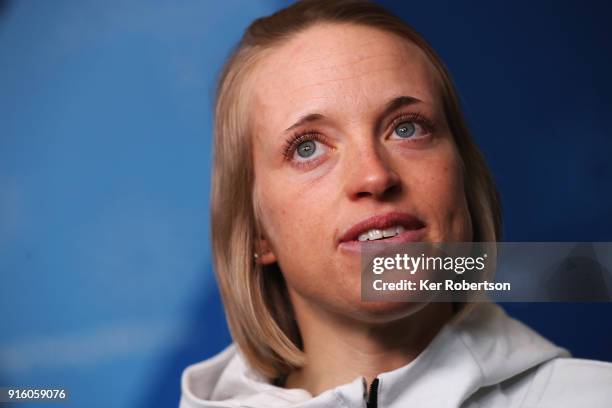United States Cross Country athlete Liz Stephens attends a press conference at the Main Press Centre during previews ahead of the PyeongChang 2018...