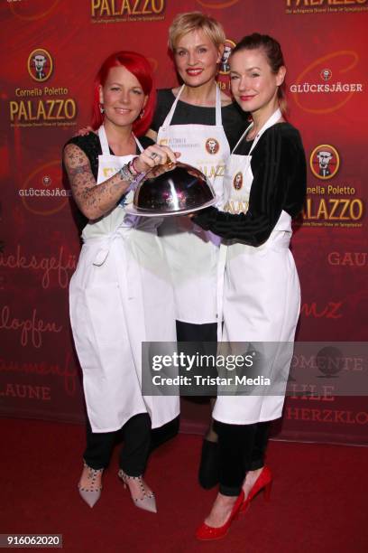 Dana Diekmeier, Sanna Englund and Rhea Harder during the Poletto Palazzo Charity Event on February 8, 2018 in Hamburg, Germany.