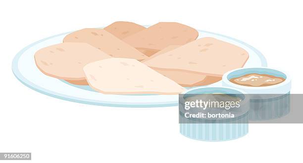 pitas with tzaziki and hummus - hummus stock illustrations