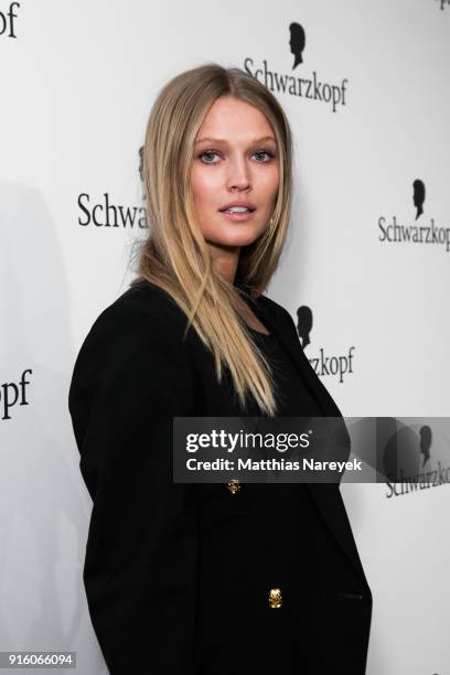 Toni Garrn attends the 120th anniversary celebration of Schwarzkopf at U3 subway tunnel Potsdamer Platz on February 8, 2018 in Berlin, Germany.