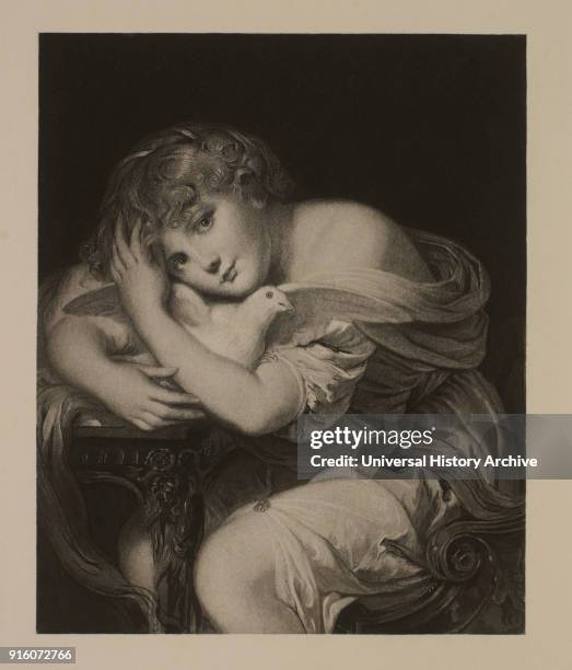 Young Girl with a Dove, L'Enfant a la Colombe, Photogravure Print from the Original Painting by Jean-Baptiste Greuze, The Masterpieces of French Art...