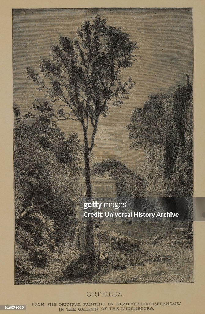 Orpheus, Woodcut Engraving from the Original 1863 Painting by Francois-Louis Francais, The Masterpieces of French Art by Louis Viardot, Published by Gravure Goupil et Cie, Paris, 1882, Gebbie & Co., Philadelphia, 1883