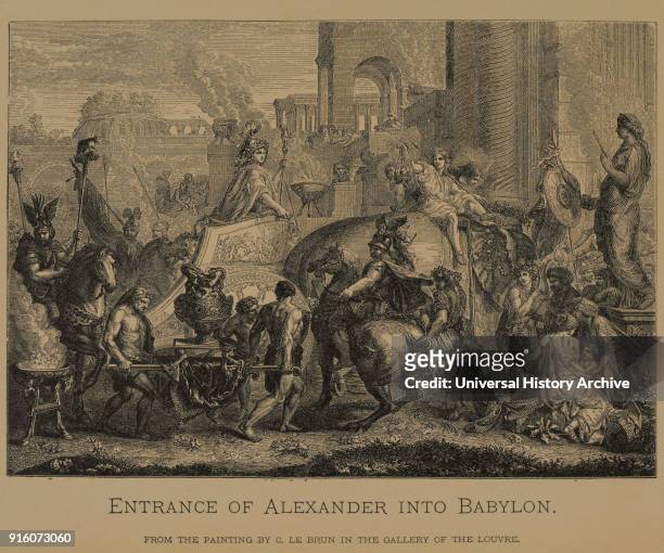 Entrance of Alexander into Babylon, Woodcut Engraving from the Original 1665 Painting by Charles Le Brun, The Masterpieces of French Art by Louis...