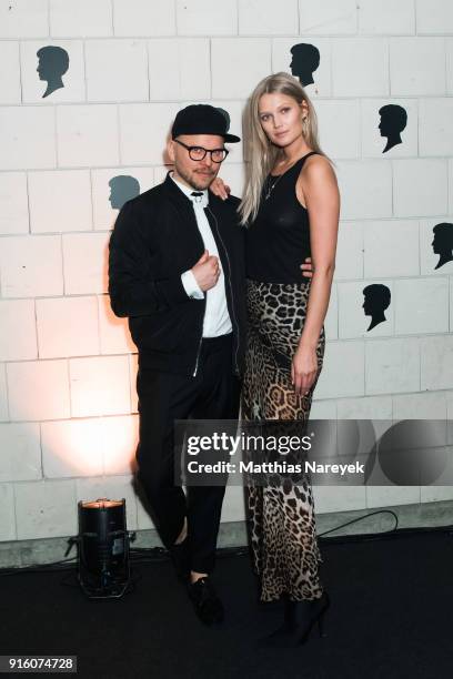 Armin Morbach and Toni Garrn attend the 120th anniversary celebration of Schwarzkopf at U3 subway tunnel Potsdamer Platz on February 8, 2018 in...