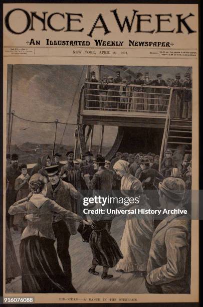 Mid-Ocean, A Dance in the Steerage, Once A Week, Newspaper Cover, April 21, 1891.