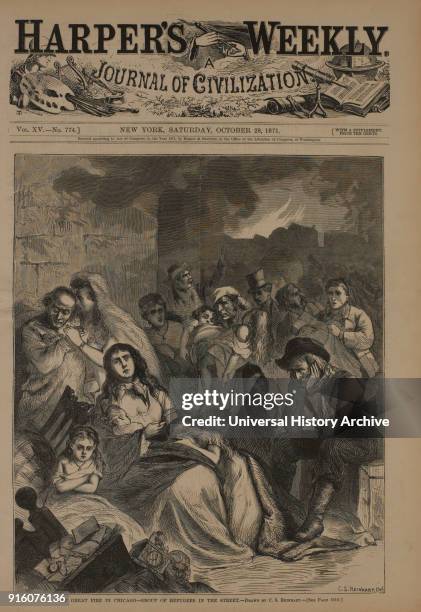 The Great Fire in Chicago, Group of Refugees in the Street, Drawn by C.S. Reinhart, Harper's Weekly, October 28, 1871.