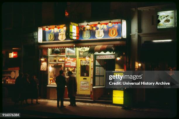 Italian Restaurant at Night, SoHo, London, England, UK, 1960.