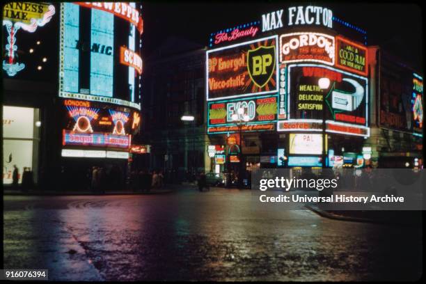 Street Scene at Night, Piccadilly Circus, North Side, London, England, UK, 1960.
