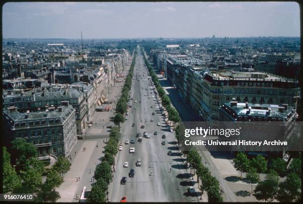 High Angle View of Champs-Elysees, Paris, France, 1961.