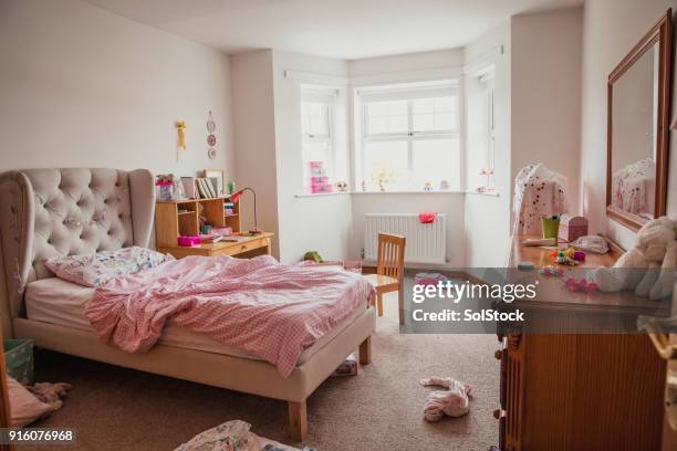 girl's bedroom - messy room stock pictures, royalty-free photos & images