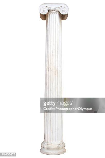 old white pillar isolated on white - arkitektonisk kolonn bildbanksfoton och bilder