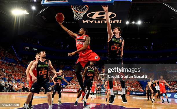 Bryce Cotton of the Wildcats puts a shot up during the round 18 NBL match between the Perth Wildcats and the Cairns Taipans at Perth Arena on...