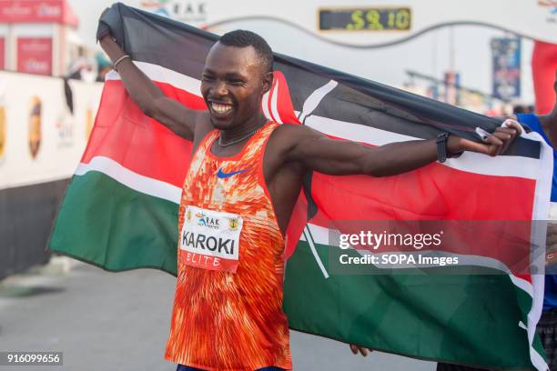 Bedan Karoki from Kenya won the RAK Half Marathon in a time of 58:42.