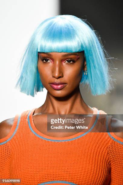 Jasmine Tookes walks the runway at Jeremy Scott Show Fall 2018 during New York Fashion Week: The Shows at Gallery I at Spring Studios on February 8,...
