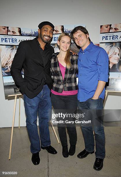 Actors Jesse L. Martin, Jess Weixler, and Jason Ritter attend the "Peter & Vandy" New York premiere at The Wild Project Theatre on October 8, 2009 in...