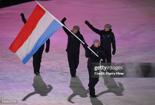 Flag bearer Mattheiu Osch of Luxembourg leads his country during the Opening Ceremony of the PyeongChang 2018 Winter Olympic Games at PyeongChang...