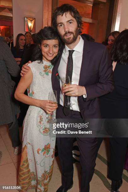 Dina Mousawi and Jim Sturgess attend a drinks reception at the London Evening Standard British Film Awards 2018 at Claridge's Hotel on February 8,...