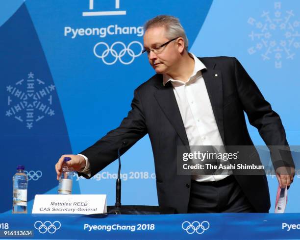 Matthieu Reeb, the Secretary General of the Court of Arbitration for Sport holds a press conference at the Main Press Centre during previews ahead of...