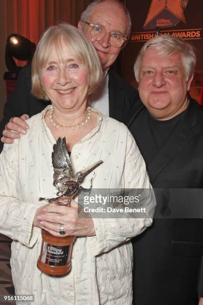 Gemma Jones, winner of the Best Supporting Actress award for "God's Own Country", Jim Broadbent and Simon Russell Beale, winner of the Best...
