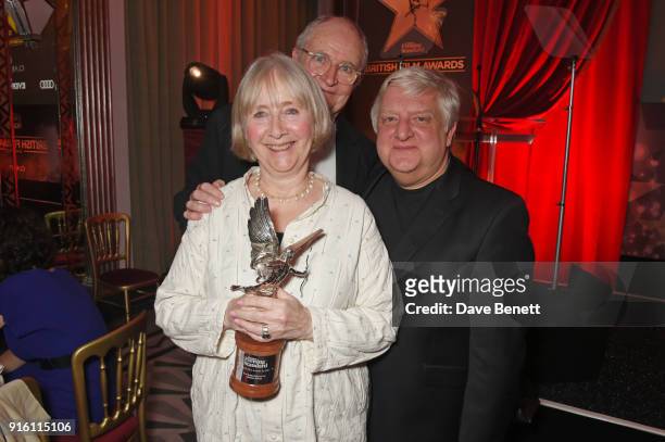 Gemma Jones, winner of the Best Supporting Actress award for "God's Own Country", Jim Broadbent and Simon Russell Beale, winner of the Best...