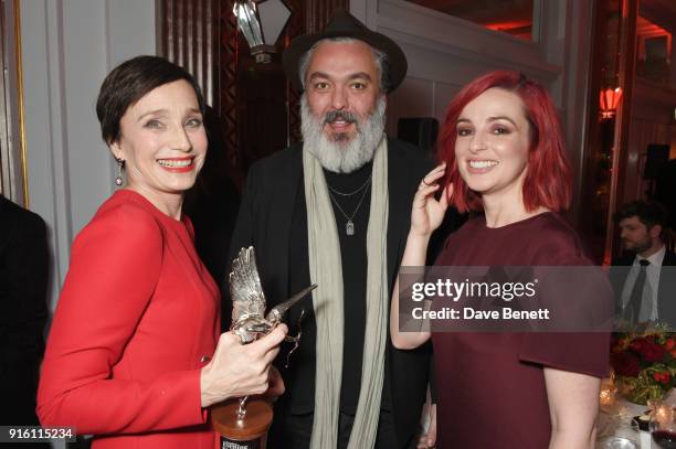 Dame Kristin Scott Thomas, winner of the Best Actress award for "The Party", Jez Butterworth and Laura Donnelly attend the London Evening Standard...