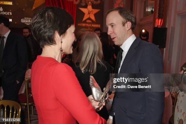 Dame Kristin Scott Thomas, winner of the Best Actress award for "The Party", and Matthew Hancock, Secretary of State for Digital, Culture, Media and...