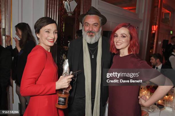 Dame Kristin Scott Thomas, winner of the Best Actress award for "The Party", Jez Butterworth and Laura Donnelly attend the London Evening Standard...