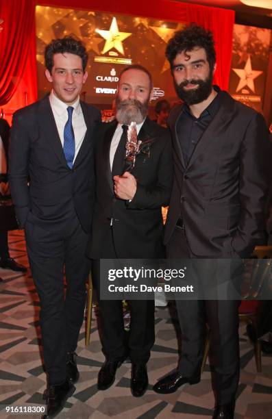 Josh O'Connor, Francis Lee and Alec Secareanu, winners of the Best Film award for "God's Own Country", attend the London Evening Standard British...