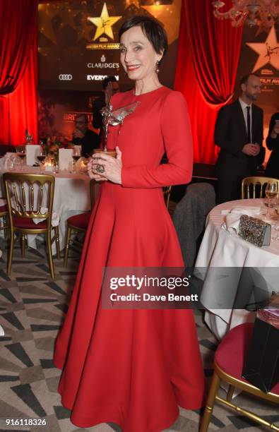 Dame Kristin Scott Thomas, winner of the Best Actress award for "The Party", attends the London Evening Standard British Film Awards 2018 at...