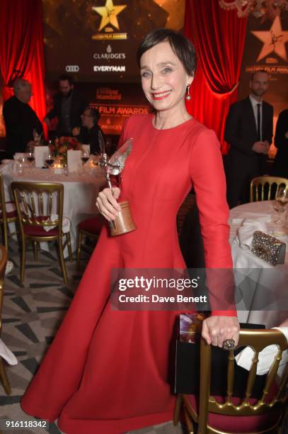 Dame Kristin Scott Thomas, winner of the Best Actress award for "The Party", attends the London Evening Standard British Film Awards 2018 at...