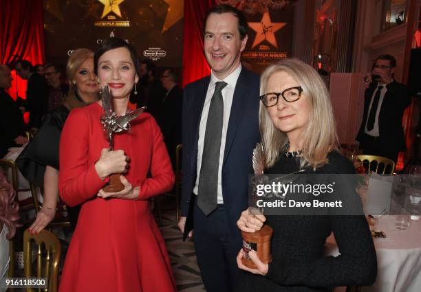 Dame Kristin Scott Thomas, winner of the Best Actress award for "The Party", George Osborne, editor of the London Evening Standard, and Sally Potter,...