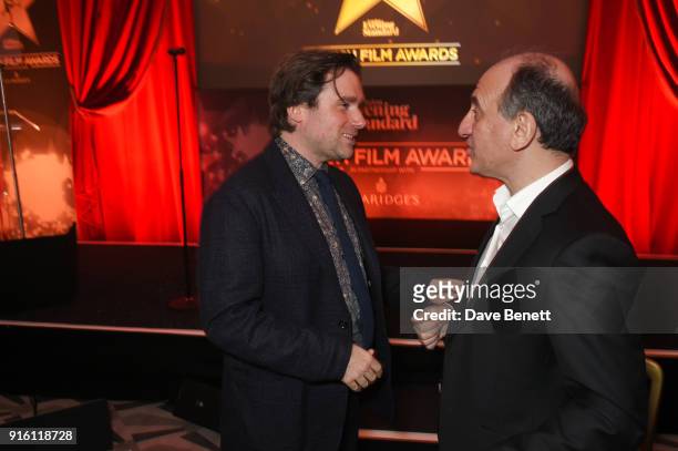 Paul King and Armando Iannucci attend a drinks reception at the London Evening Standard British Film Awards 2018 at Claridge's Hotel on February 8,...
