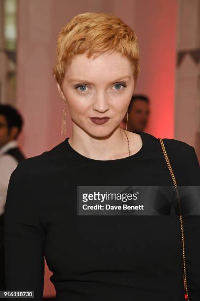 Lily Cole attends a drinks reception at the London Evening Standard British Film Awards 2018 at Claridge's Hotel on February 8, 2018 in London,...