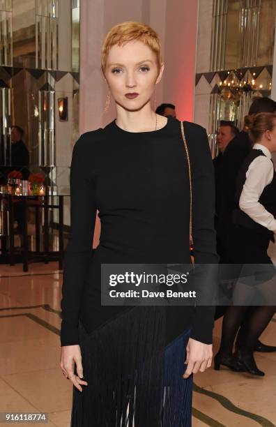 Lily Cole attends a drinks reception at the London Evening Standard British Film Awards 2018 at Claridge's Hotel on February 8, 2018 in London,...