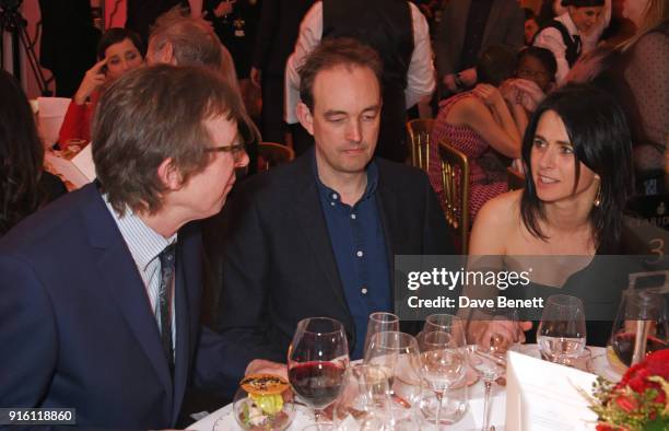 Kevin Loader, Tom Mullion and Emily Sheffield attend a drinks reception at the London Evening Standard British Film Awards 2018 at Claridge's Hotel...