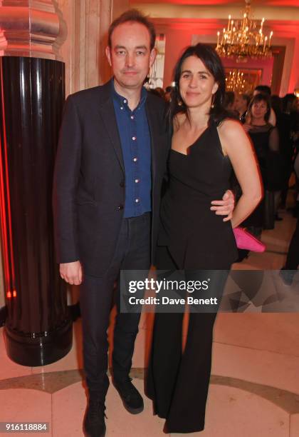 Tom Mullion and Emily Sheffield attend a drinks reception at the London Evening Standard British Film Awards 2018 at Claridge's Hotel on February 8,...