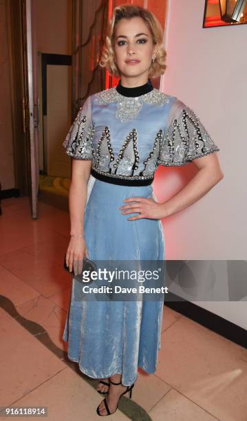 Stefanie Martini attends a drinks reception at the London Evening Standard British Film Awards 2018 at Claridge's Hotel on February 8, 2018 in...