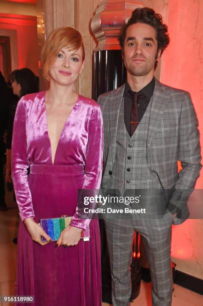 Emily Beecham and guest attend a drinks reception at the London Evening Standard British Film Awards 2018 at Claridge's Hotel on February 8, 2018 in...