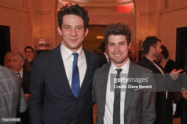Josh O'Connor and Mike Gilbert attend a drinks reception at the London Evening Standard British Film Awards 2018 at Claridge's Hotel on February 8,...