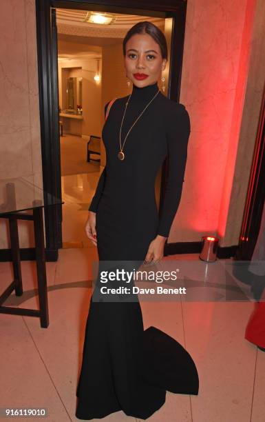 Emma Weymouth attends a drinks reception at the London Evening Standard British Film Awards 2018 at Claridge's Hotel on February 8, 2018 in London,...