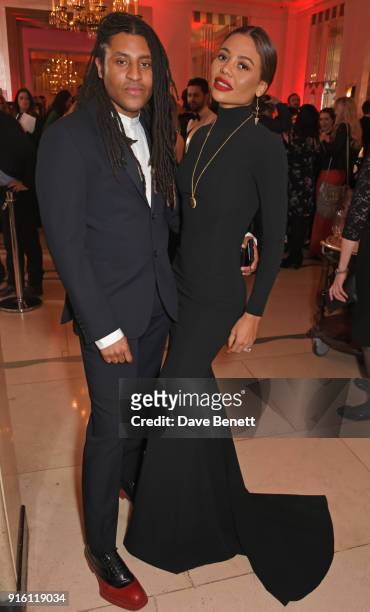 Cobbie Yates and Emma Weymouth attend a drinks reception at the London Evening Standard British Film Awards 2018 at Claridge's Hotel on February 8,...