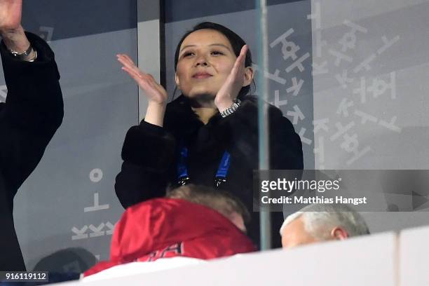 Kim Yo-jong applauds during the Opening Ceremony of the PyeongChang 2018 Winter Olympic Games at PyeongChang Olympic Stadium on February 9, 2018 in...