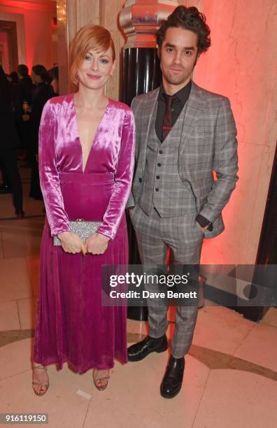 Emily Beecham and guest attend a drinks reception at the London Evening Standard British Film Awards 2018 at Claridge's Hotel on February 8, 2018 in...