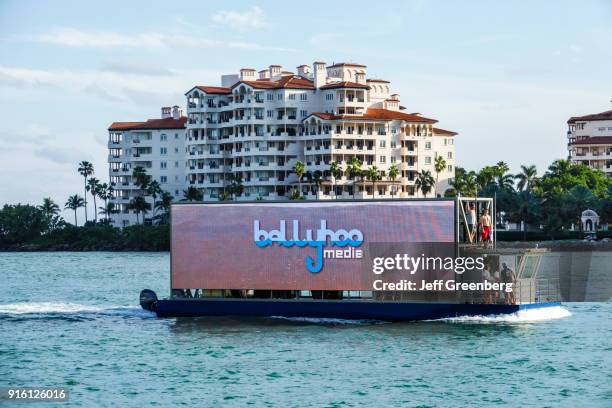 Miami Beach, Government Cut with Digital Billboard on Barge.